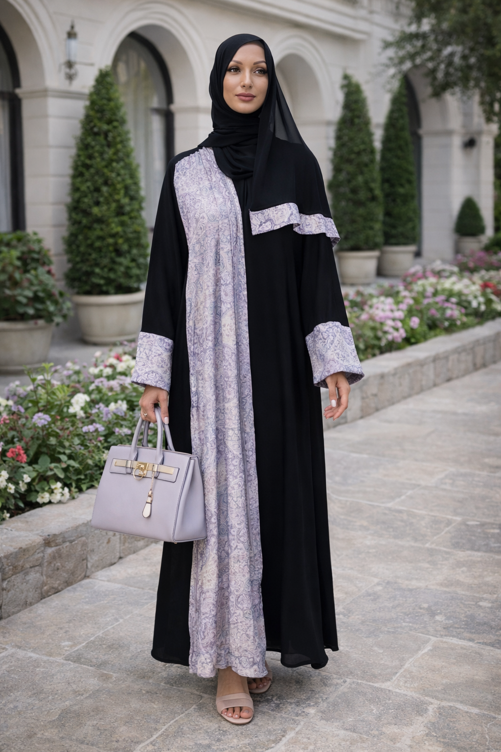 Elegant Black Abaya with Pashmina Panel – Modest Luxury Open Abaya