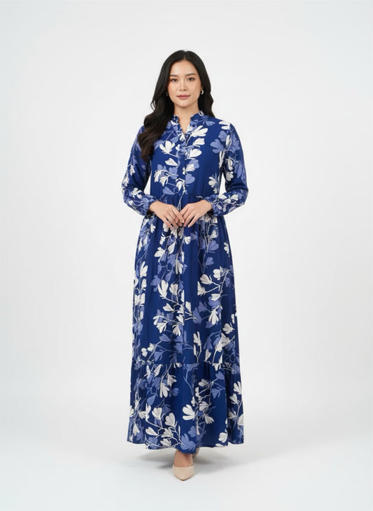 Women’s Long Sleeve Floral Maxi Dress – Long Length Cotton Fabric