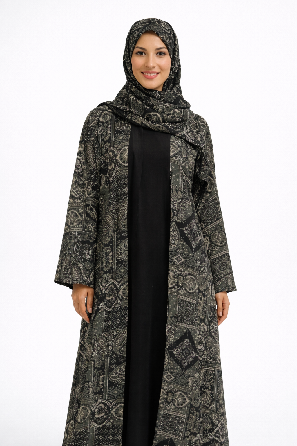Pashmina Modest Abaya open front Set with Matching Hijab
