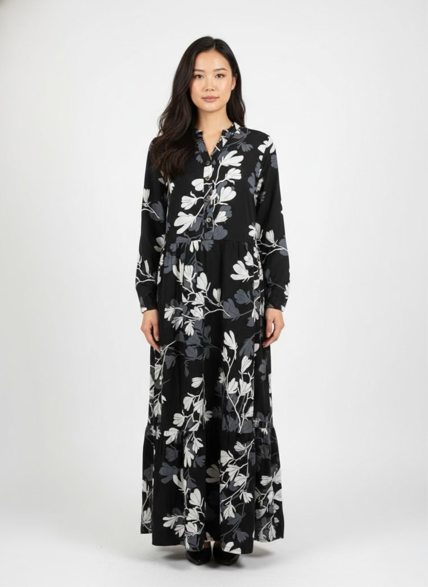 Women’s Long Sleeve Floral Maxi Dress – Long Length Cotton Fabric