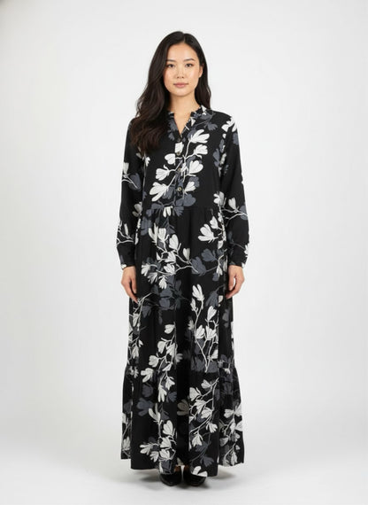 Women’s Long Sleeve Floral Maxi Dress – Long Length Cotton Fabric