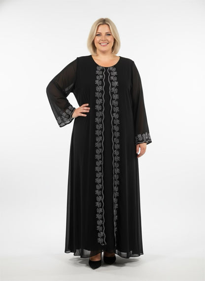 Elegant Black Front Open Abaya with Short Sleeve Inner Wear – Floor-Length set 3