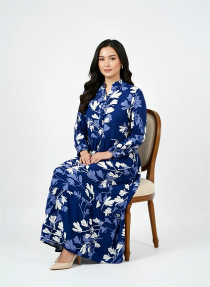 Women’s Long Sleeve Floral Maxi Dress – Long Length Cotton Fabric