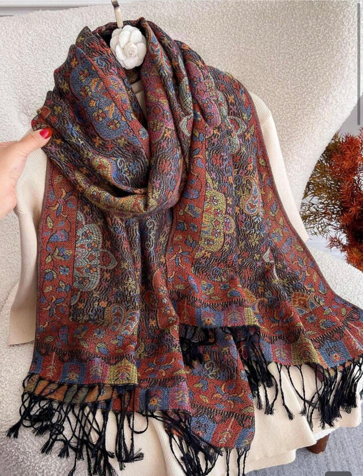 Women fashionable warm cashew patterns printed scarf classic paisley hijab and shawl hijab for abaya