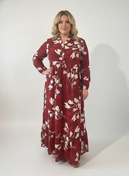 Women’s Long Sleeve Floral Maxi Dress – Long Length Cotton Fabric
