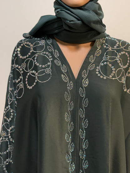 Closed Green Satin Abaya, crafted from luxurious satin fabric