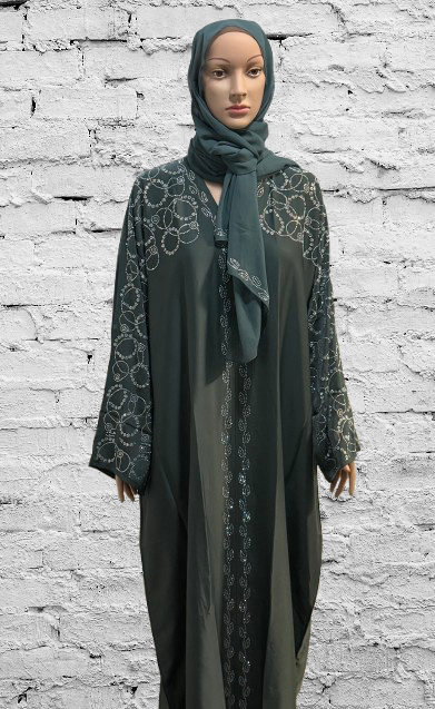 Closed Green Satin Abaya, crafted from luxurious satin fabric