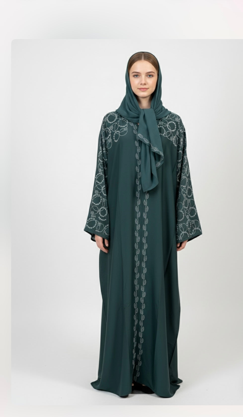 Closed Green Satin Abaya, crafted from luxurious satin fabric