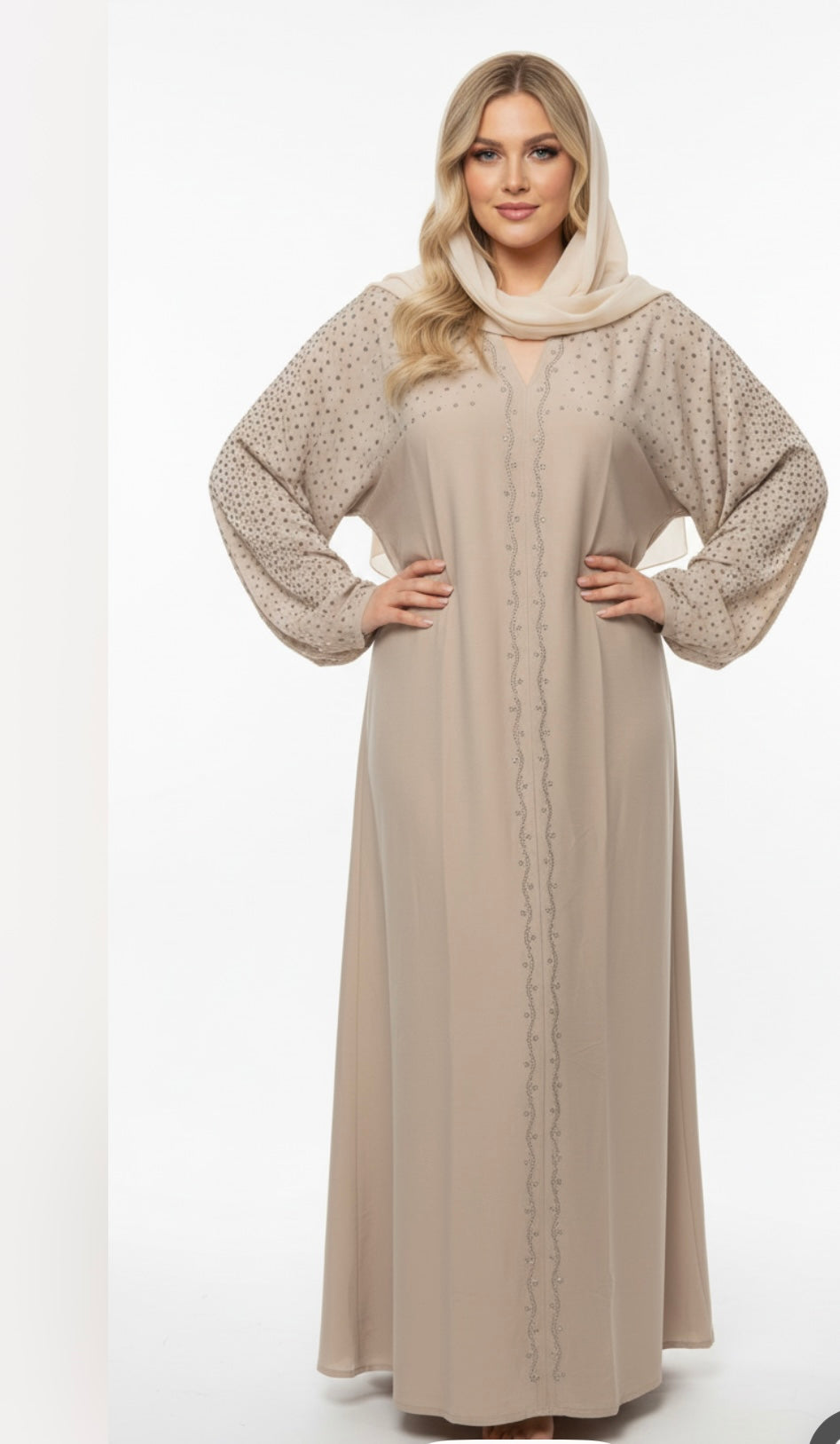 Elegant Light Beige Close Abayas – Floor-Length | Multiple Sizes