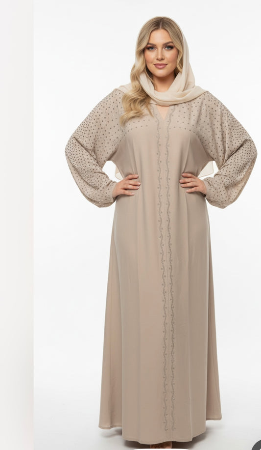 Elegant Light Beige Close Abayas – Floor-Length | Multiple Sizes