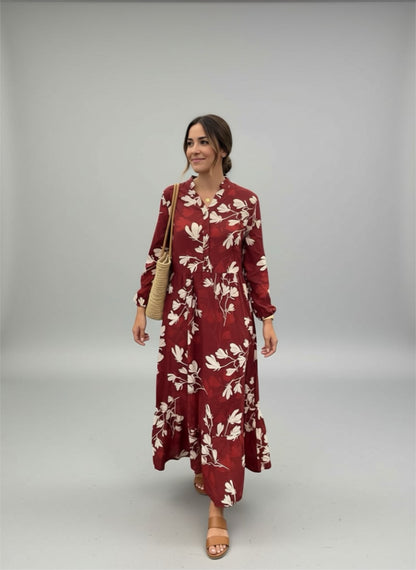 Women’s Long Sleeve Floral Maxi Dress – Long Length Cotton Fabric