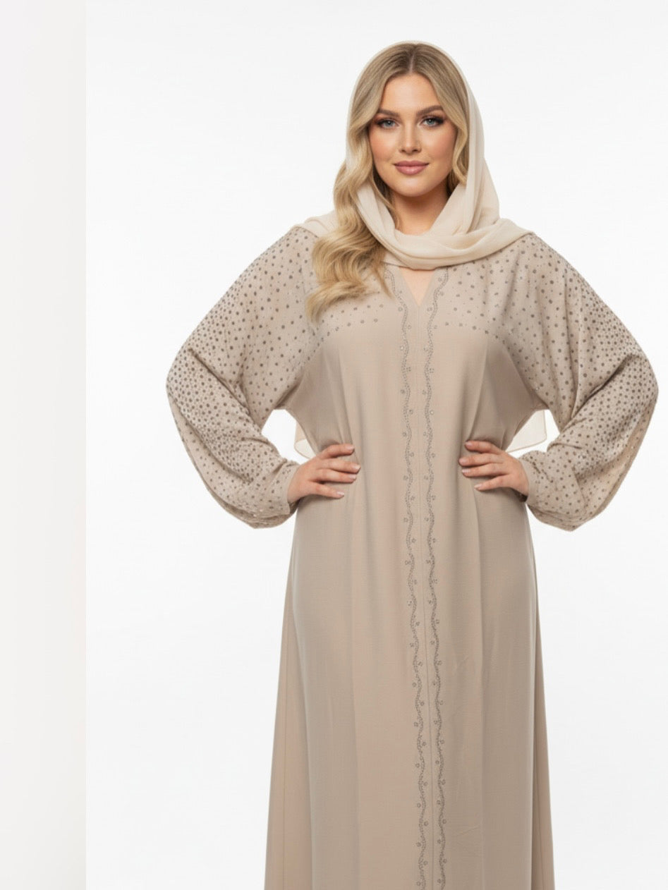 Elegant Light Beige Close Abayas – Floor-Length | Multiple Sizes