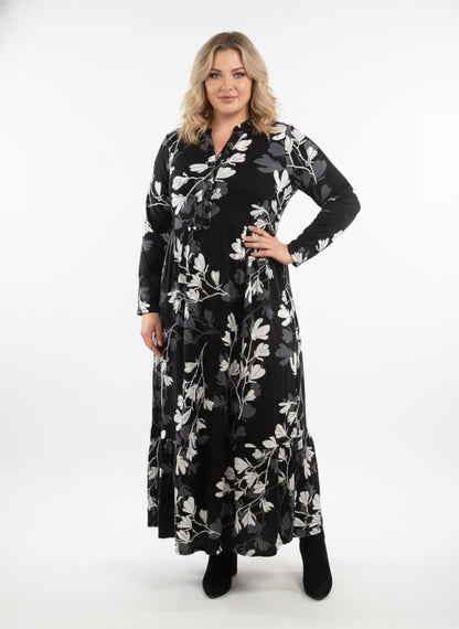 Women’s Long Sleeve Floral Maxi Dress – Long Length Cotton Fabric