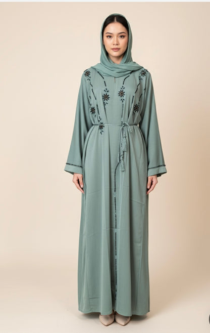 Women's Abaya Set (3-Piece) – Modest Wear with Matching Scarf & Waist Tie