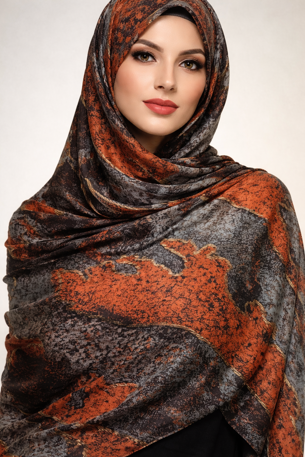 Elegant Geometric Print Chiffon Hijab – Mustard & Multicolor Square Design