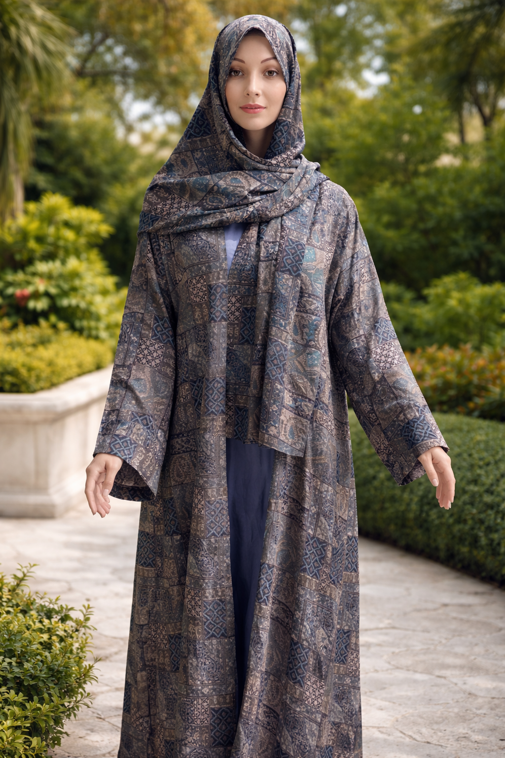 Silver Paisley Elegance Abaya Set
