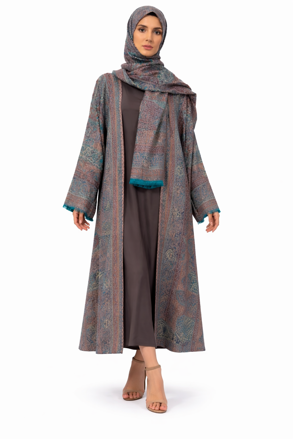 Pashmina Modest Abaya open front Set with Matching Hijab