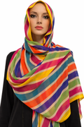 Elegant Geometric Print Chiffon Hijab – Mustard & Multicolor Square Design