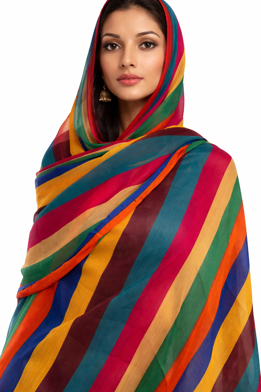 Elegant Geometric Print Chiffon Hijab – Mustard & Multicolor Square Design