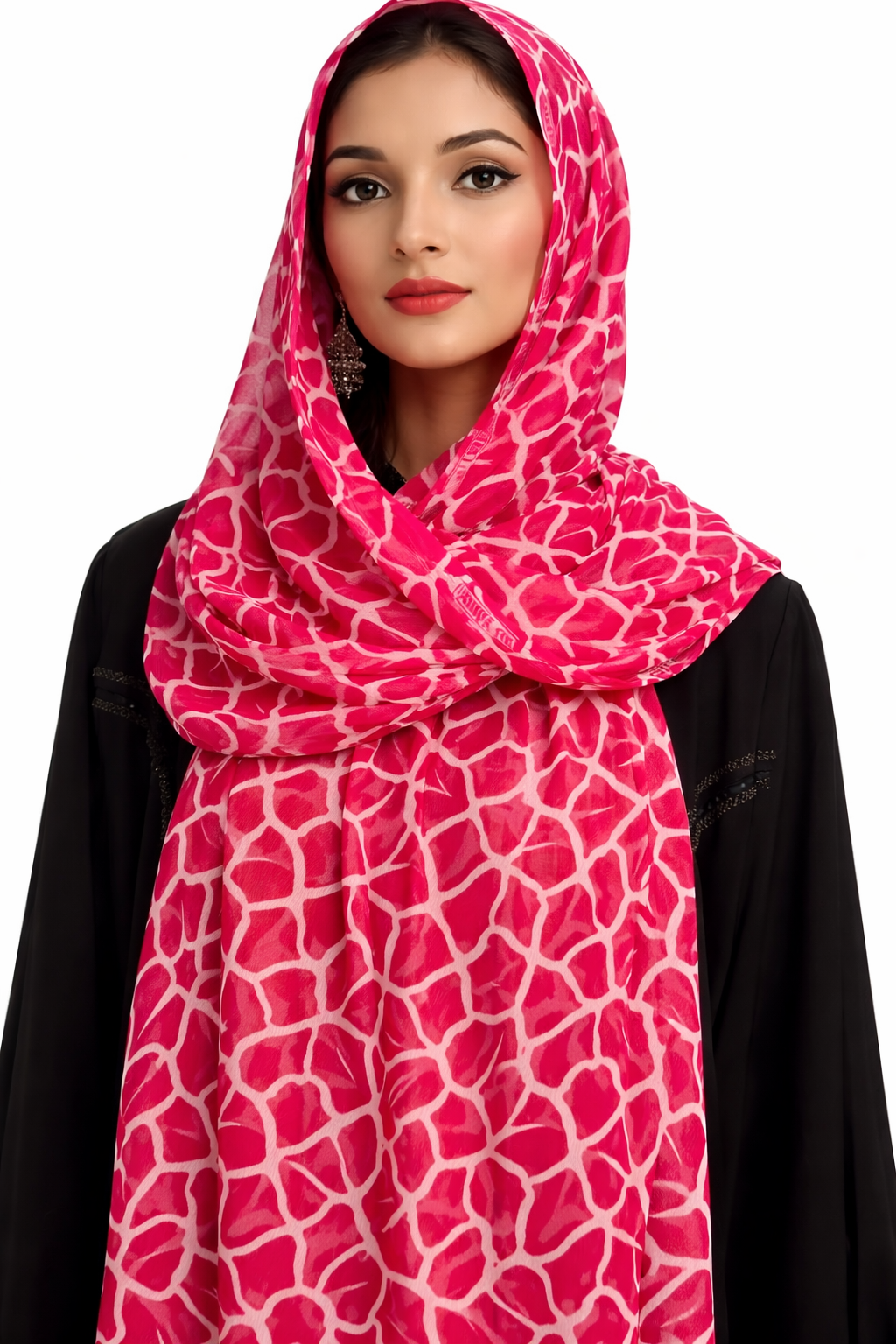 Elegant Geometric Print Chiffon Hijab – Mustard & Multicolor Square Design