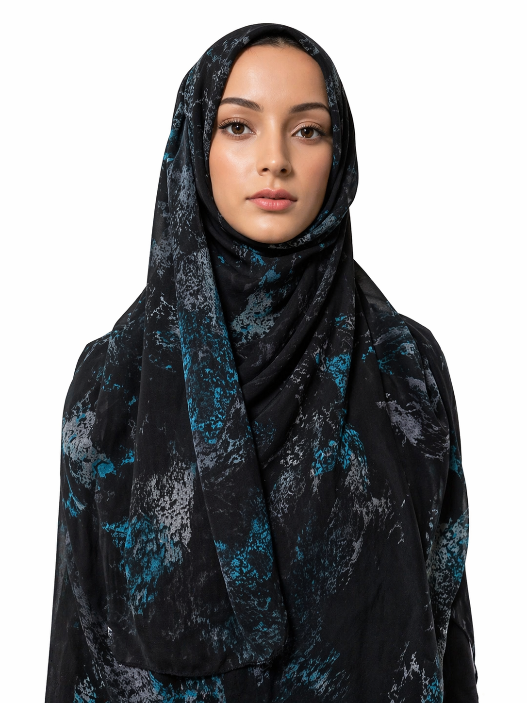 Elegant Geometric Print Chiffon Hijab – Mustard & Multicolor Square Design
