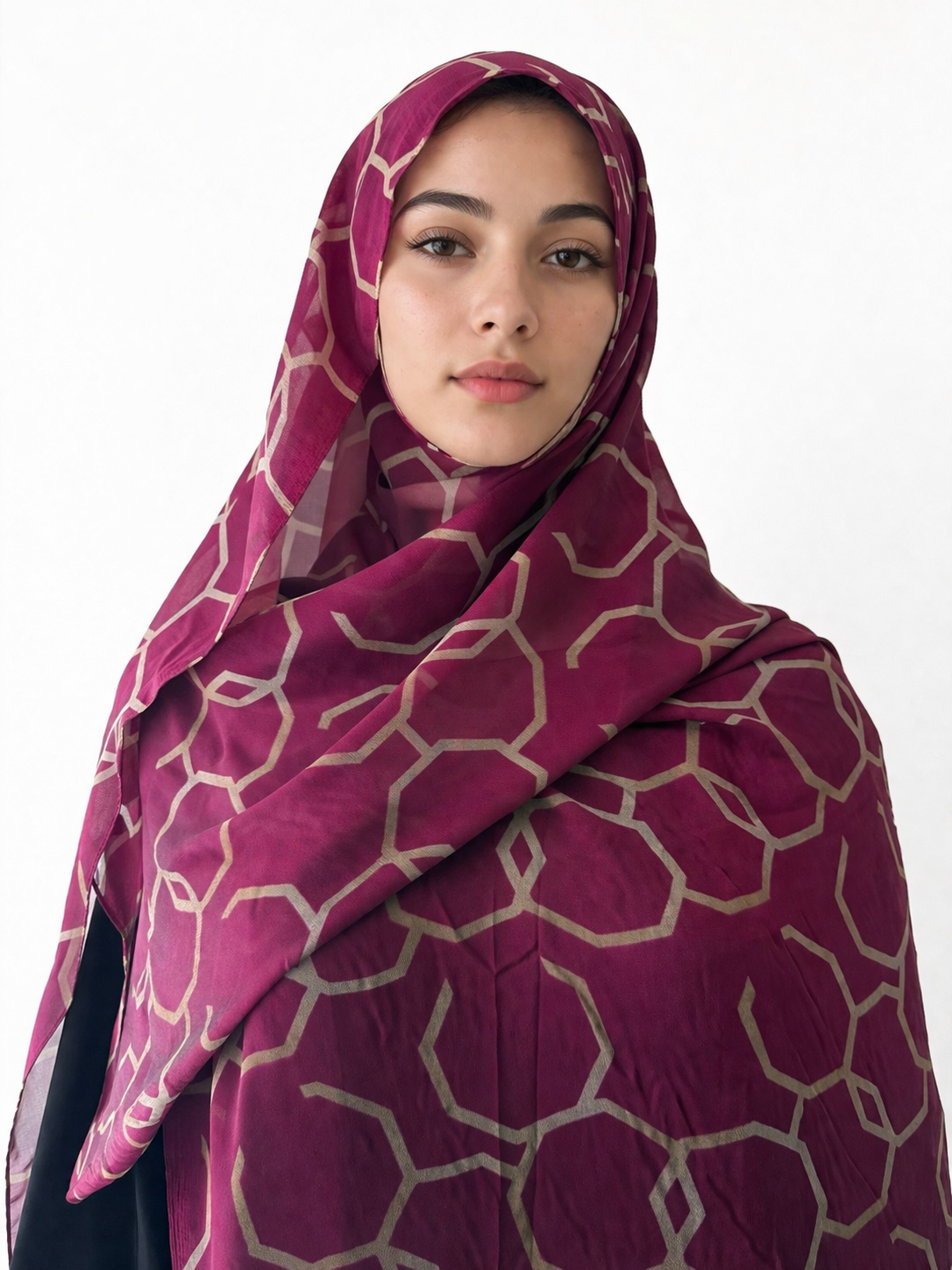 Elegant Geometric Print Chiffon Hijab – Mustard & Multicolor Square Design