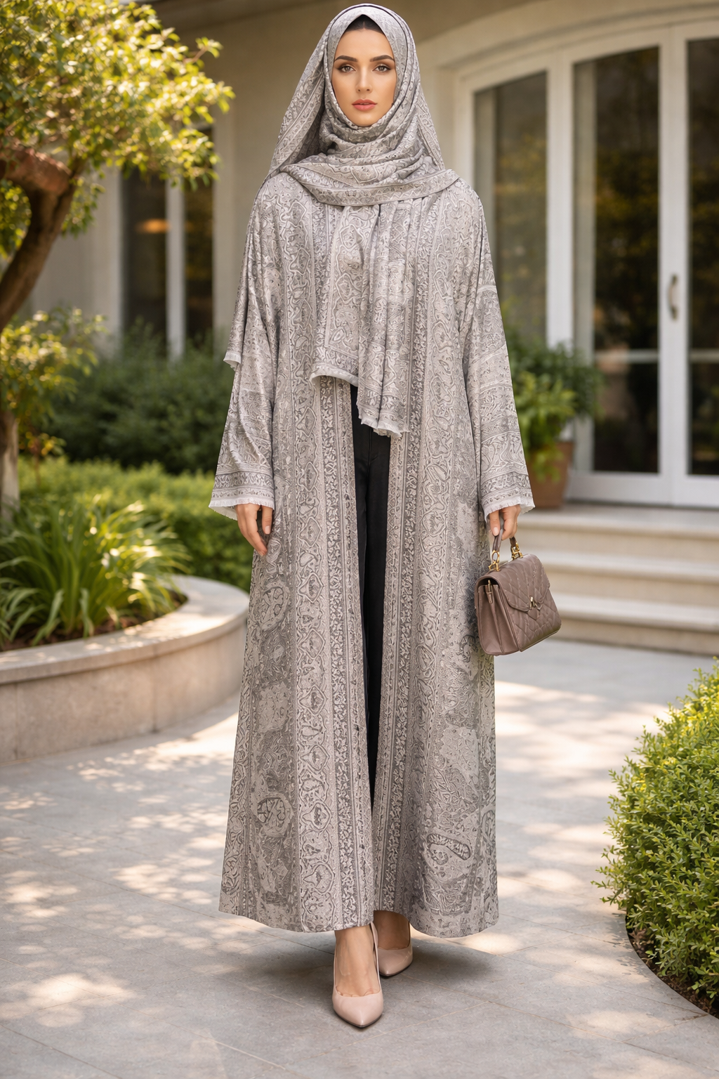Royal Mosaic Open-Front Abaya  Pashmina