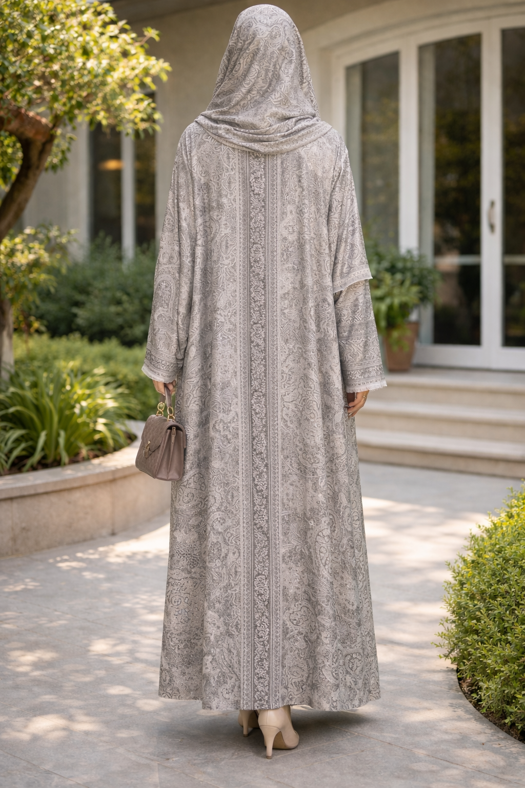 Royal Mosaic Open-Front Abaya  Pashmina