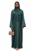 Closed Green Satin Abaya, crafted from luxurious satin fabric